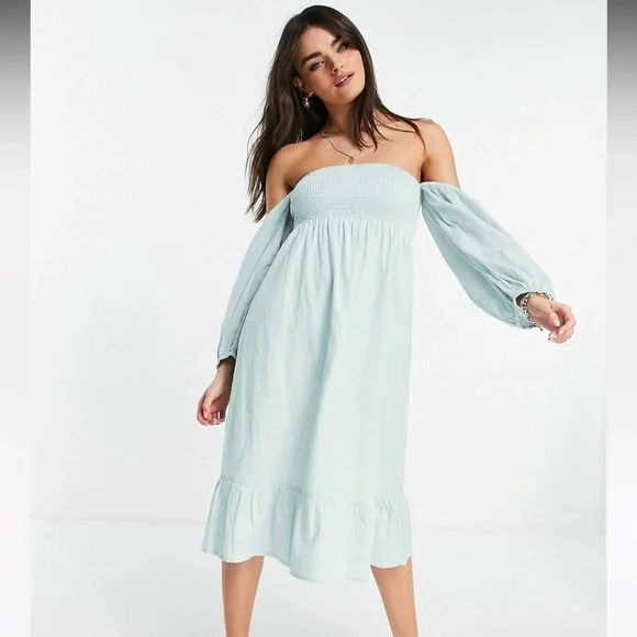 shirred dress off shoulder Elegant Off-Shoulder Floral Maxi Dress with Shirred Back & High Split
